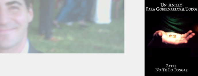 Un cartel donde una mano sostiene un anillo mientras el texto dice "un anillo para gobernarlos a todos. Patxi, no te lo pongas"