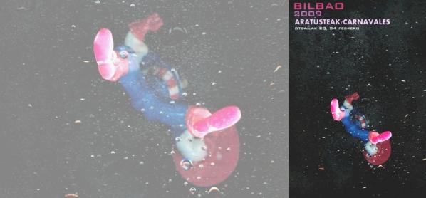 Un superh�roe se enfrenta al agua y al fr�o de los carnavales de Bilbao.