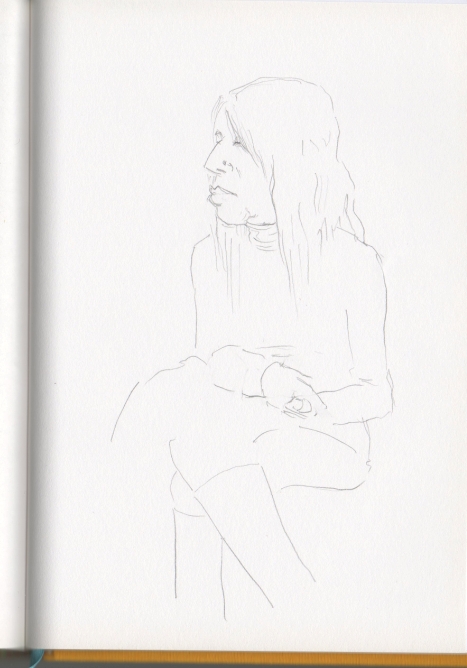 Dibujo caricaturizado de chica en tren.