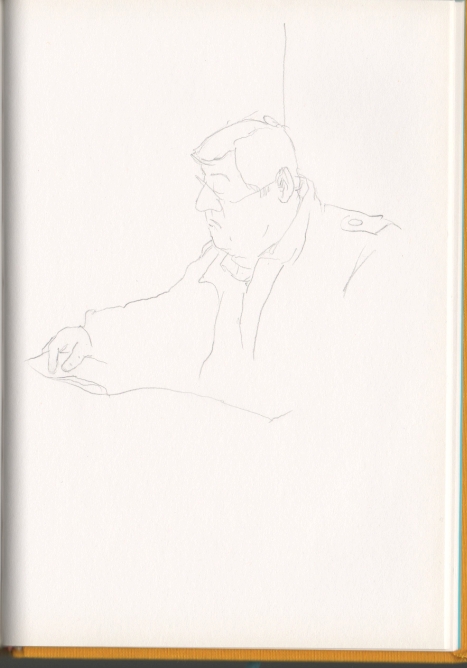 Dibujo dehombre leyendo noticias con gesto circunspecto.
