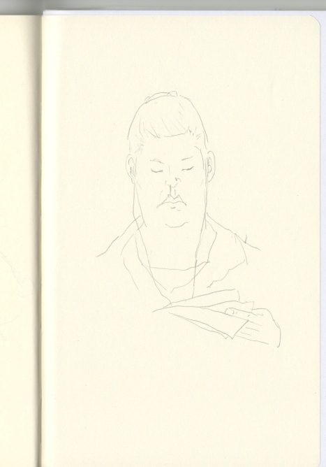 Dibujo de una chica leyendo un peri�dico gratuito de la ma�ana con los auriculares en sus orejas.
