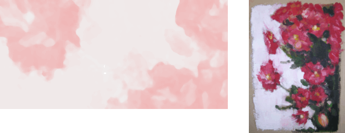 Flores rojas sobre fondo blanco, pintadas al �leo sobre un cart�n.